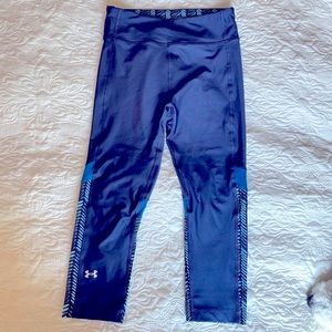 Under Armour Womens Heatgear Alpha Novelty Capri, Small, Gray/Aqua